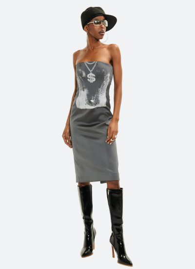 Dollar sign bodice midi dress Grey bodice dress midi dress Vauci London