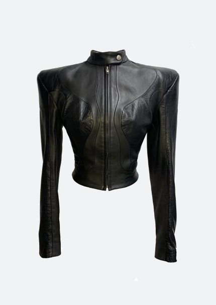 warped panel jacket black leather cropped jacket Vauci London