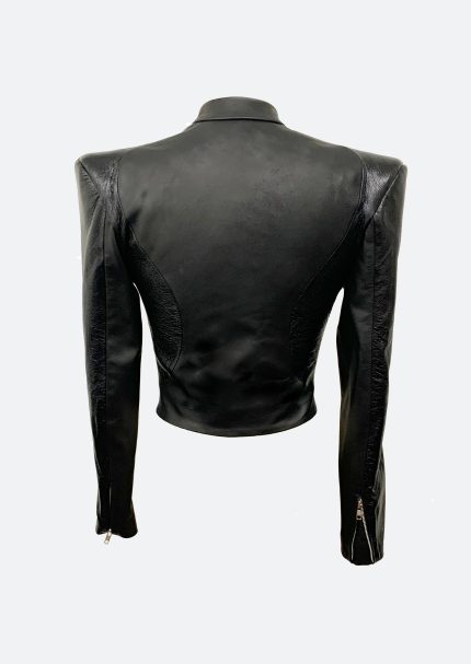 warped panel jacket black leather cropped jacket Vauci London