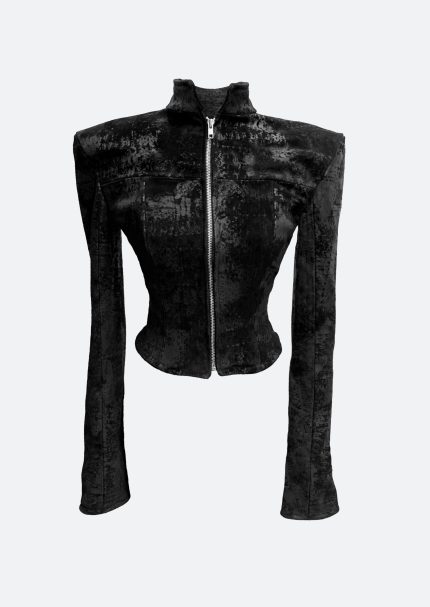 black leather cropped jacket suede printed cropped jacket Vauci London