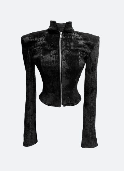 black leather cropped jacket suede printed cropped jacket Vauci London